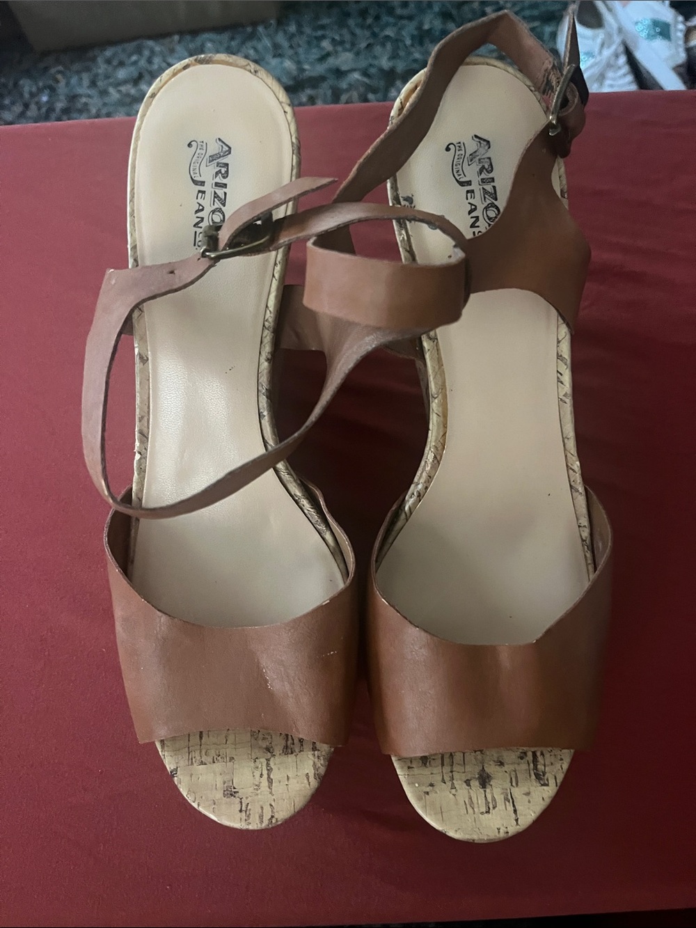 Arizona Jean Women's Brown Leather Wedge Sandals